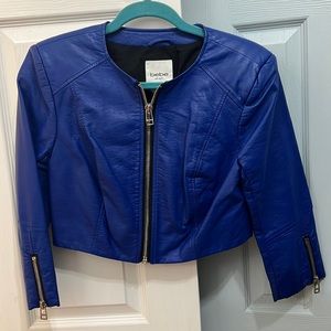 BEBE Electric Blue Crop Leather Jacket